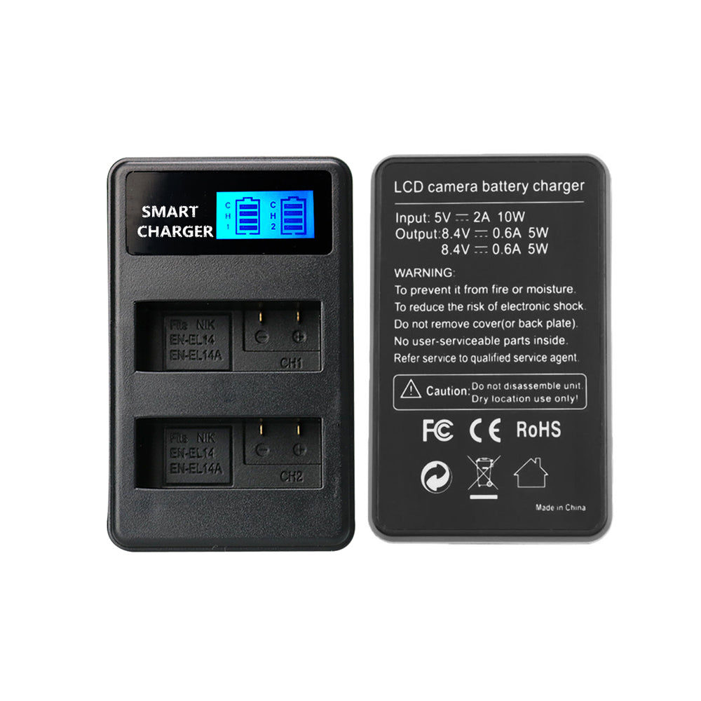 LCD Display Dual-Channel EN-EL14/EN-EL14a USB Battery Charger for Nikon P7800 P7700 P7100 etc