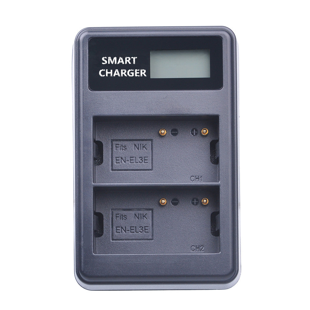 Dual-Bay EN-EL3E/EL3 USB Battery Charger with LCD Display for Nikon D90 D80 D300 D700 etc