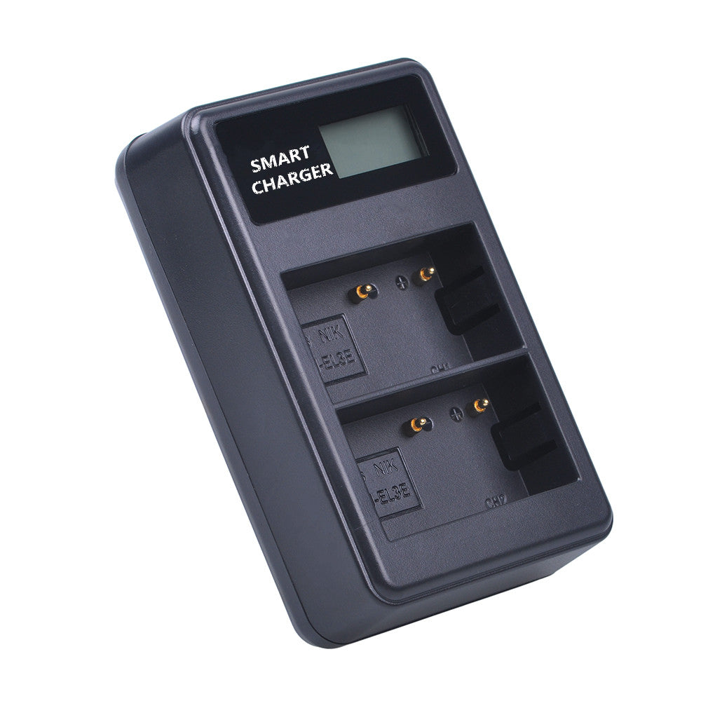 Dual-Bay EN-EL3E/EL3 USB Battery Charger with LCD Display for Nikon D90 D80 D300 D700 etc