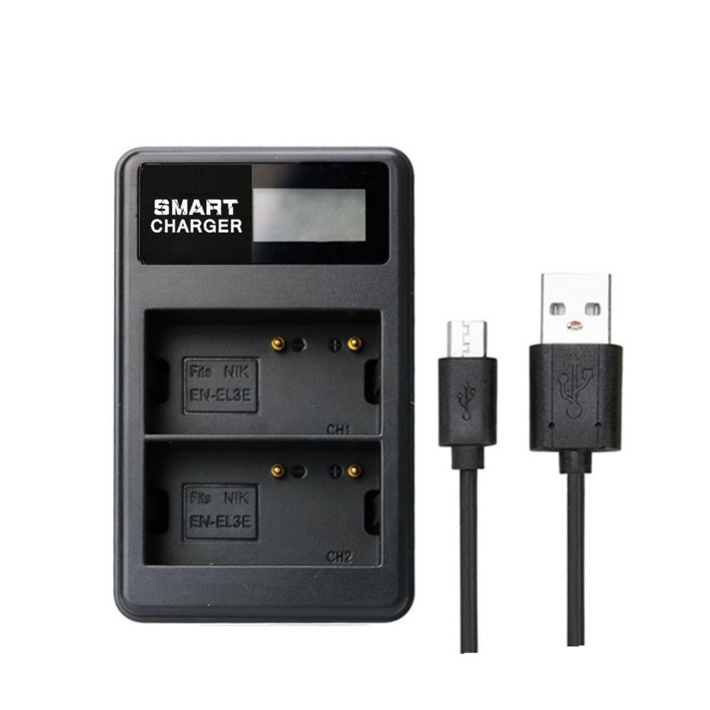 Dual-Bay EN-EL3E/EL3 USB Battery Charger with LCD Display for Nikon D90 D80 D300 D700 etc
