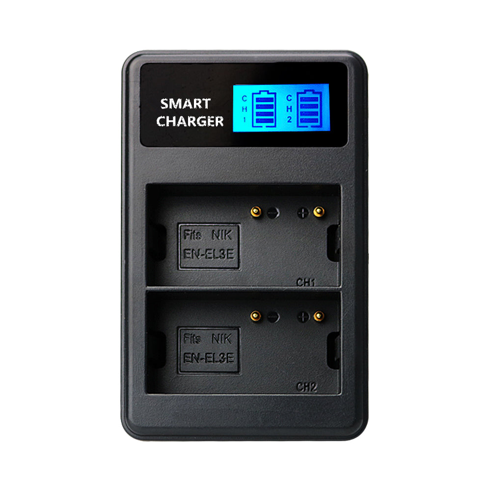 Dual-Bay EN-EL3E/EL3 USB Battery Charger with LCD Display for Nikon D90 D80 D300 D700 etc