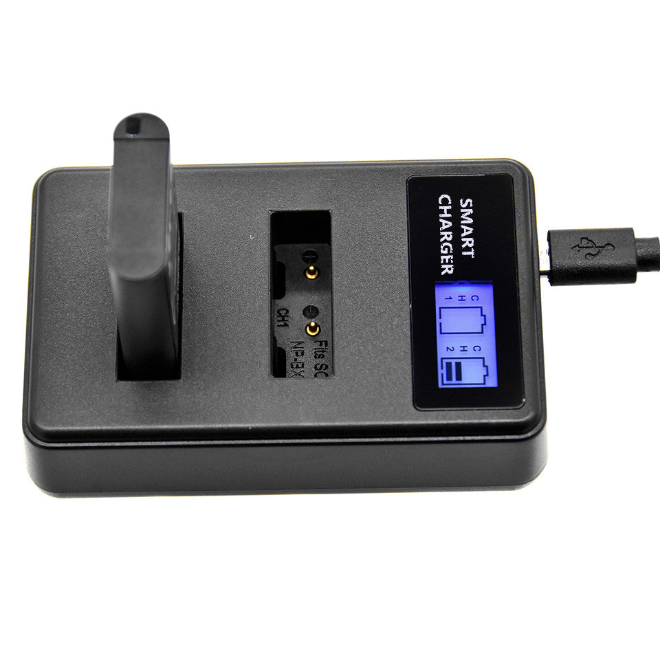 LCD Display 2-Channel NP-BX1 USB Battery Charger for Sony HX50 HX300 WX300 HX400 H400 etc