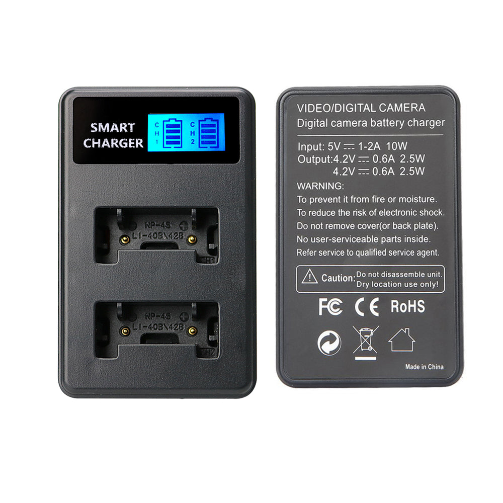 LCD Display Dual-Channel USB Charger for Fuji NP-45/Kodak K7006/Casio NP-80, etc Battery