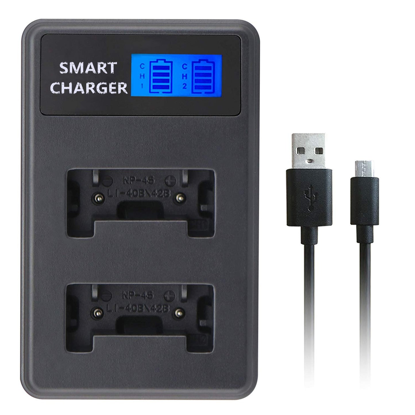 LCD Display Dual-Channel USB Charger for Fuji NP-45/Kodak K7006/Casio NP-80, etc Battery