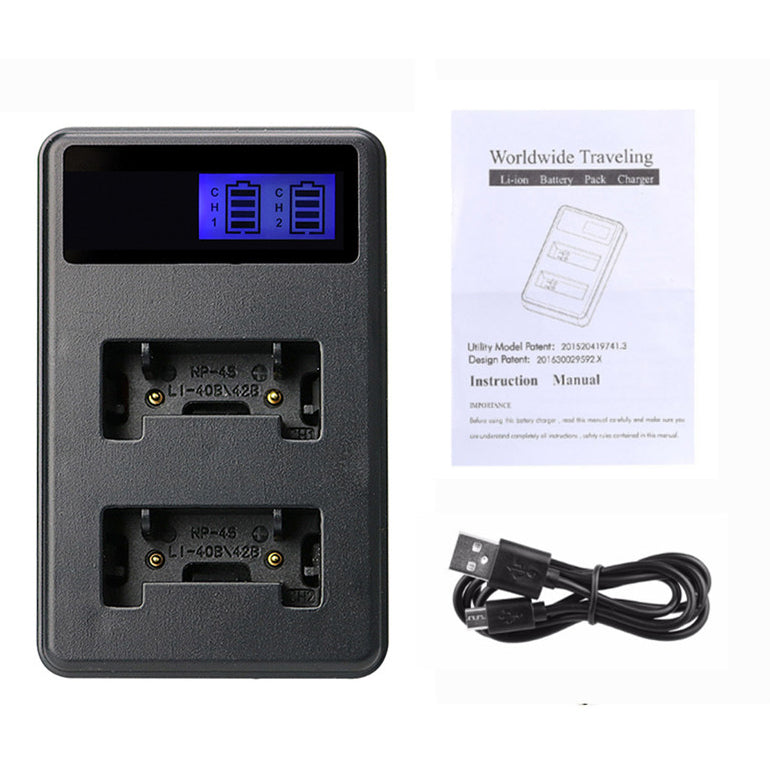 LCD Display Dual-Channel USB Charger for Fuji NP-45/Kodak K7006/Casio NP-80, etc Battery