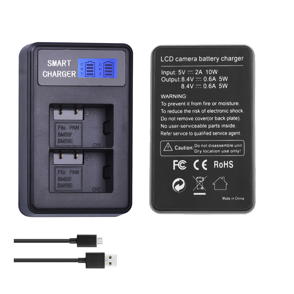 LCD Display 2-Channel DMW-BMB9E USB Battery Charger for Panasonic Lumix DMC-FZ80, DMC-FZ82, DMC-FZ40 etc