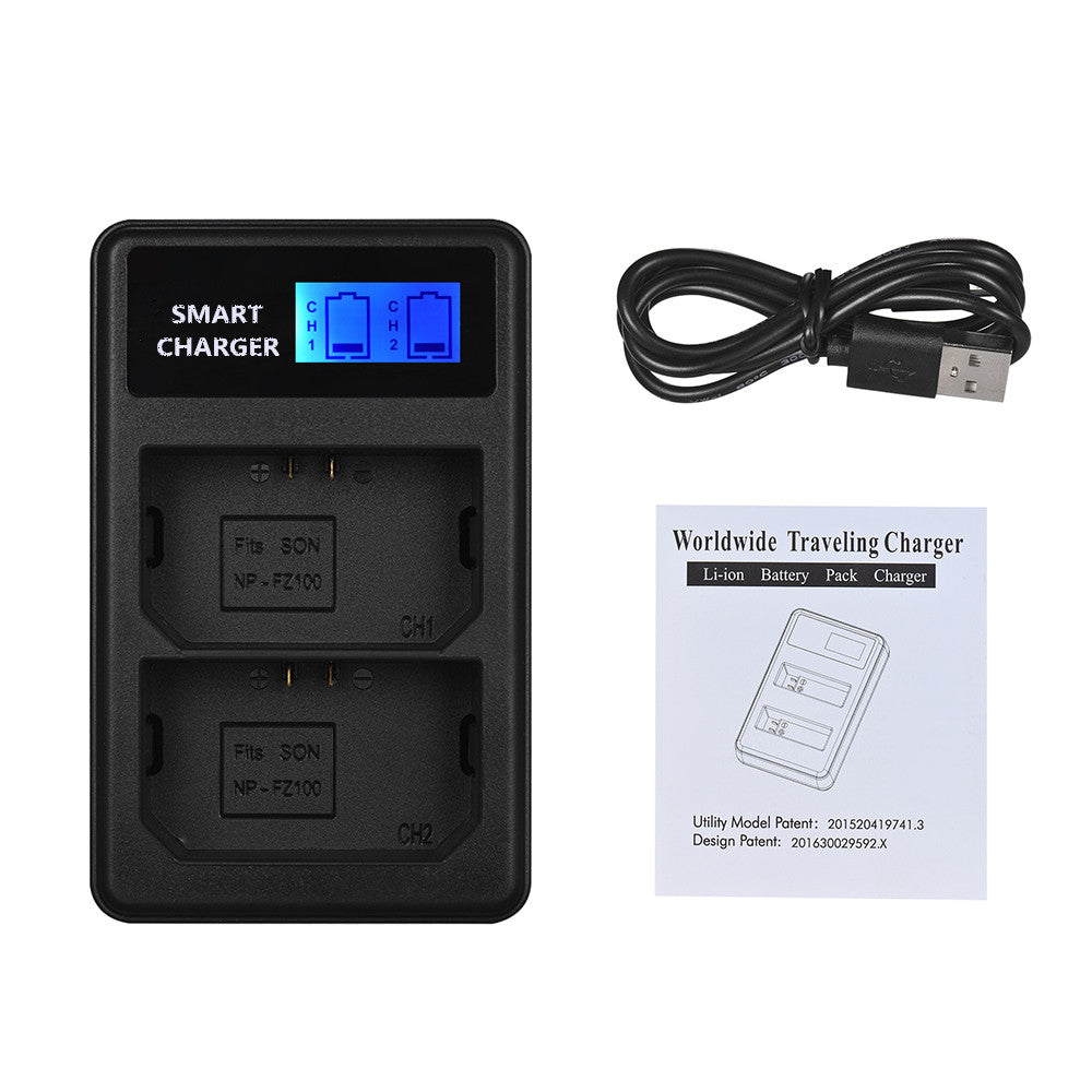 LCD Display Two-Channel NP-FZ100 USB Battery Charger for Sony A7III A9 A7RIII A7SIII