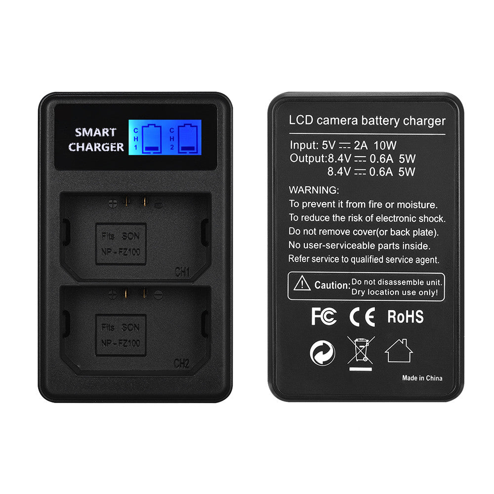 LCD Display Two-Channel NP-FZ100 USB Battery Charger for Sony A7III A9 A7RIII A7SIII