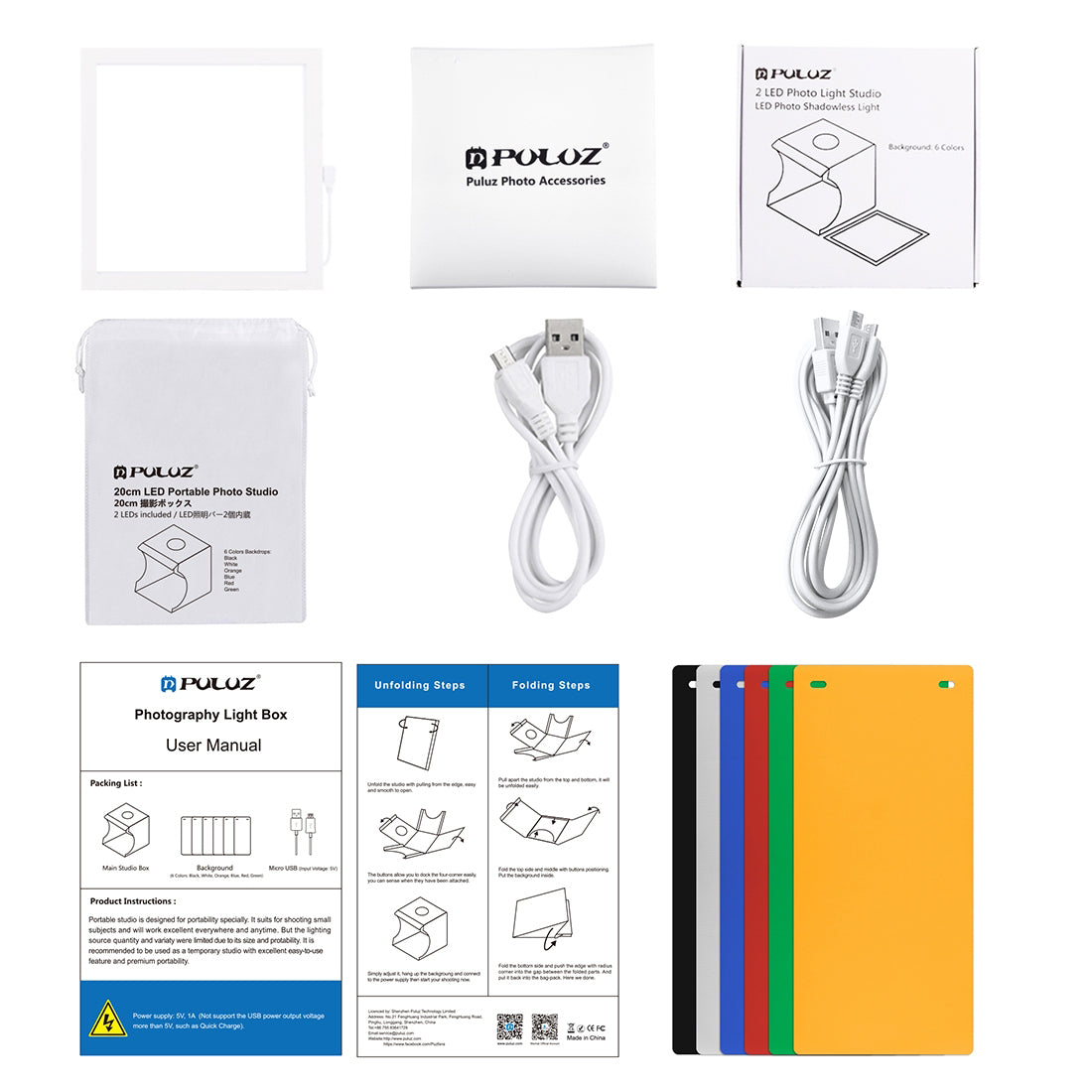 Puluz PU5137 LED Photography Shadowless Bottom Light Lamp Panel Pad + 2LED Panels 20CM Lightbox Photo Studio Shooting Tent Box