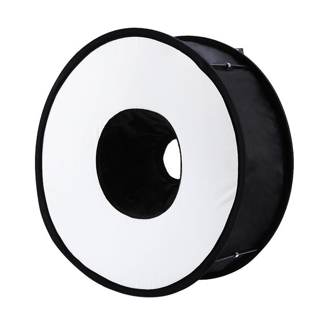 45cm Foldable Ring Speedlite Flash Diffuser Macro Shoot Round Softbox for Canon Nikon Speedlight - Black