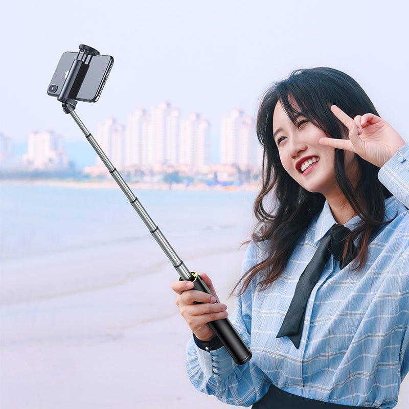 Aluminum Alloy Foldable Bluetooth Control Selfie Stick with Tripod - Gold