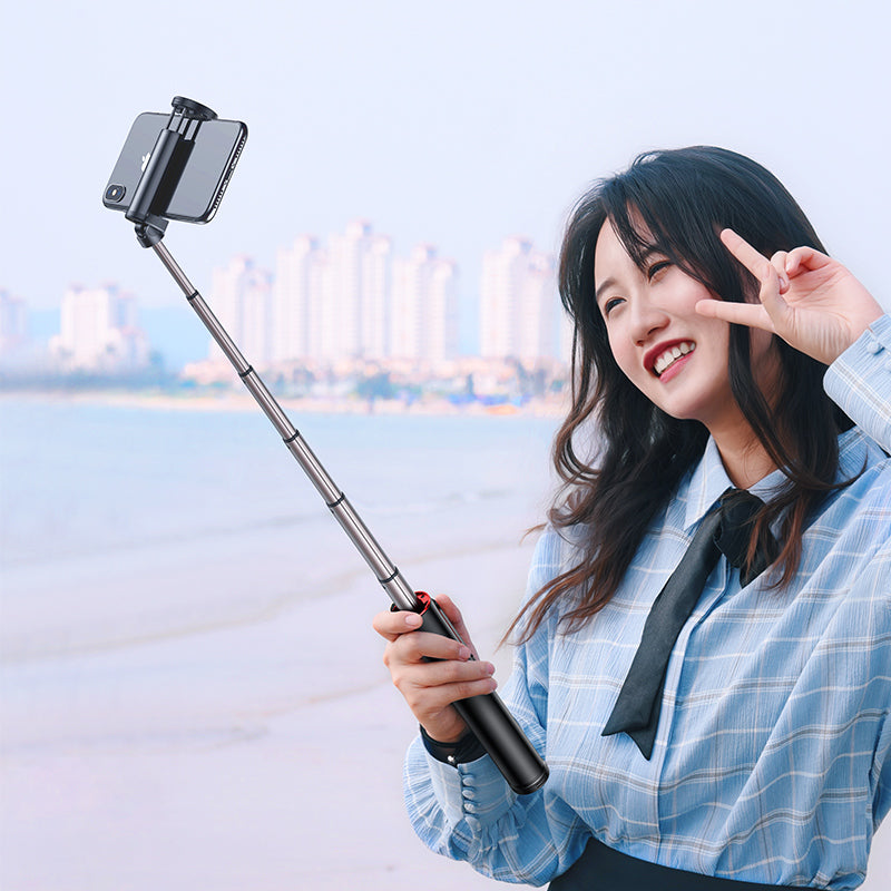Aluminum Alloy Foldable Bluetooth Control Selfie Stick with Tripod - Red