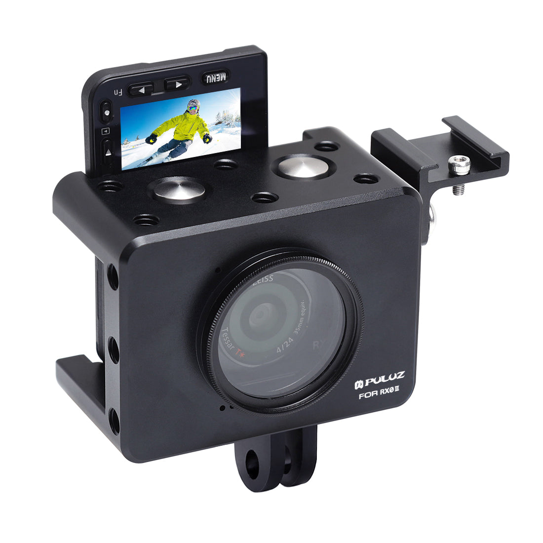 PULUZ Housing Shell CNC Aluminum Alloy Protective Cage with 37mm UV Lens & Cold-shoe Base Mount & Screw & Tripod Adapter for Sony RX0 II
