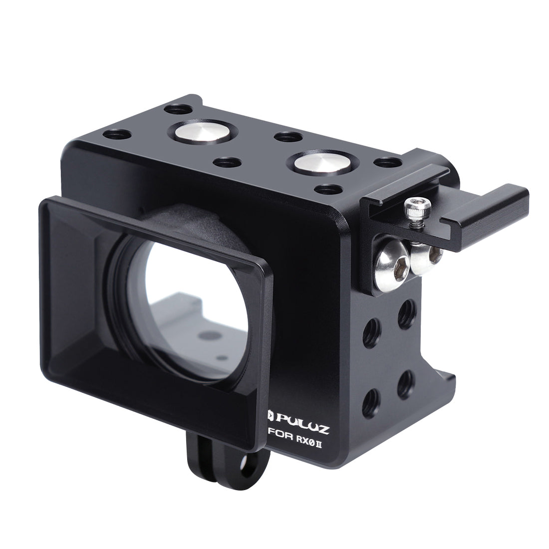 PULUZ Housing Shell CNC Aluminum Alloy Protective Cage with 37mm UV Lens & Cold-shoe Base Mount & Screw & Tripod Adapter for Sony RX0 II