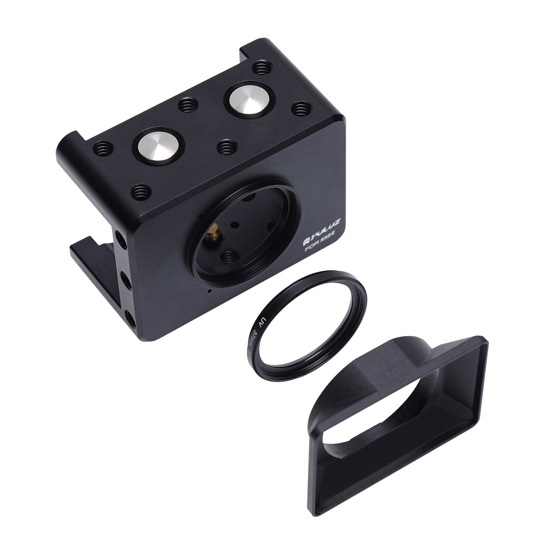 PULUZ Housing Shell CNC Aluminum Alloy Protective Cage with 37mm UV Lens & Cold-shoe Base Mount & Screw & Tripod Adapter for Sony RX0 II