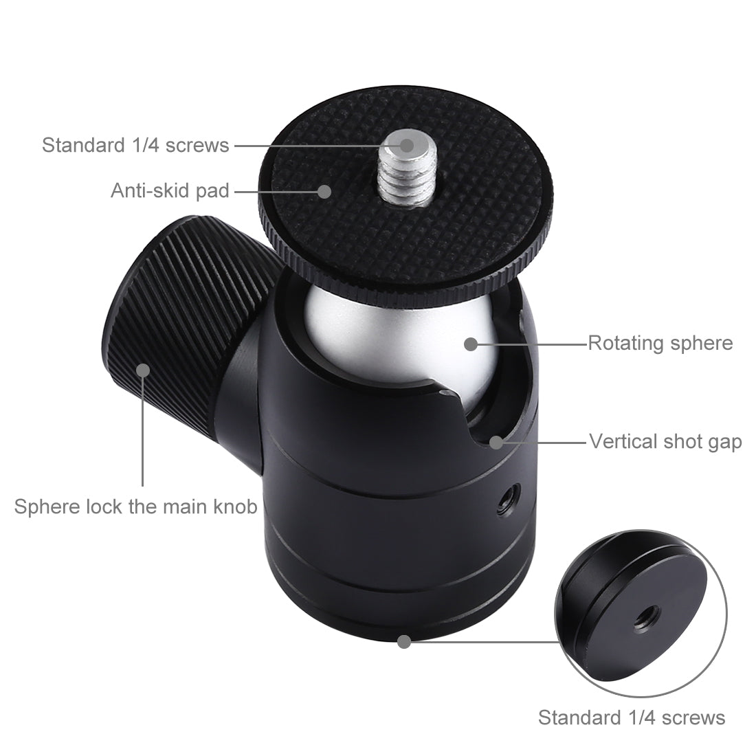 PULUZ 360 Degree Rotation Pocket Metal Desktop Tripod Mount with 1/4 inch Screw for DSLR & Digital Cameras, Max Load: 2kg