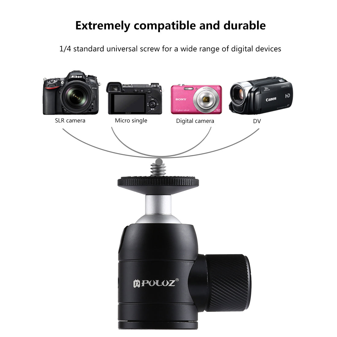 PULUZ 360 Degree Rotation Pocket Metal Desktop Tripod Mount with 1/4 inch Screw for DSLR & Digital Cameras, Max Load: 2kg