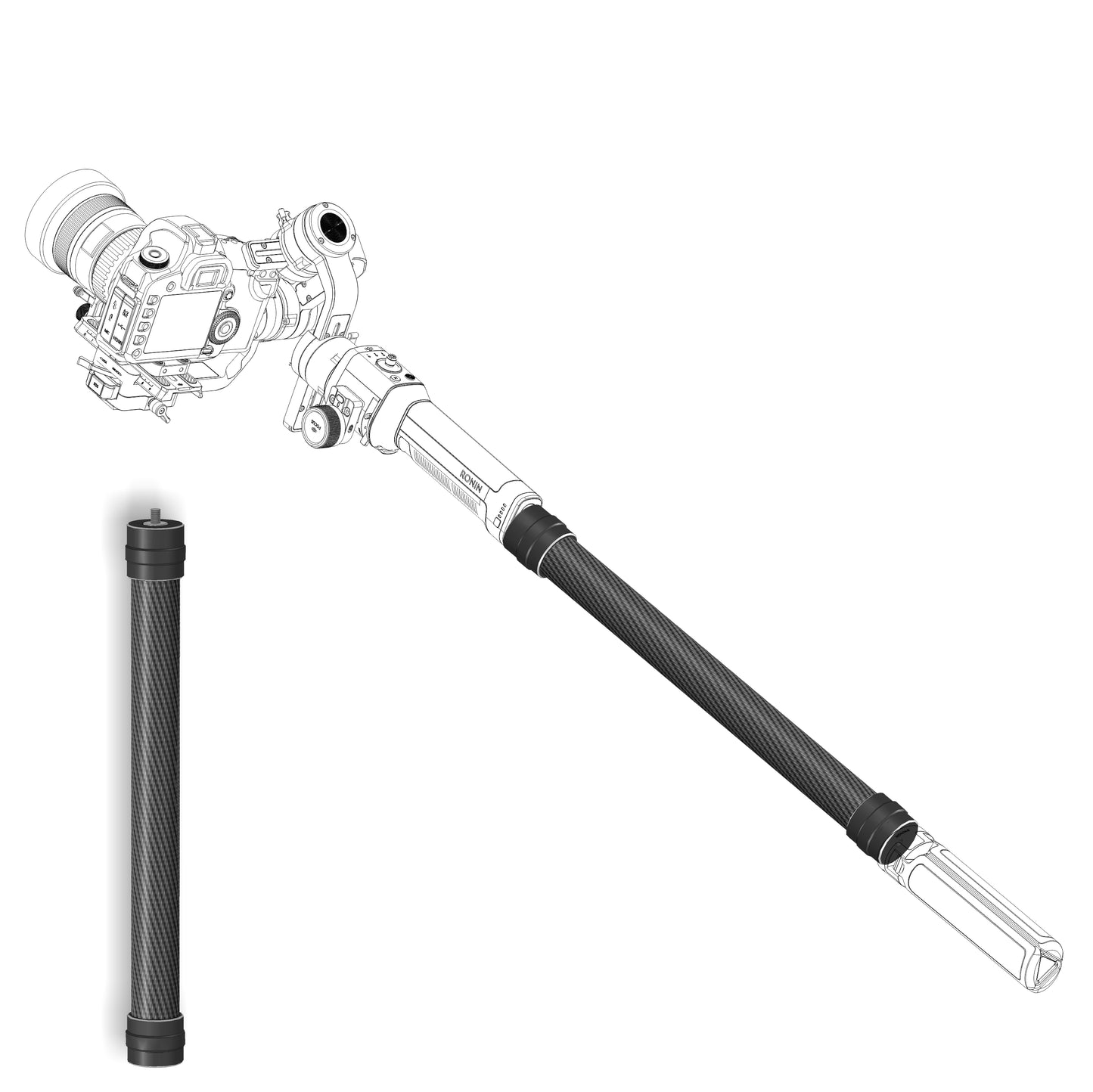 Carbon Fiber Extension Stick Rod Bar for DJI Osmo Mobile 3/2/Feiyu Vimble 2 Smooth 4 - Black