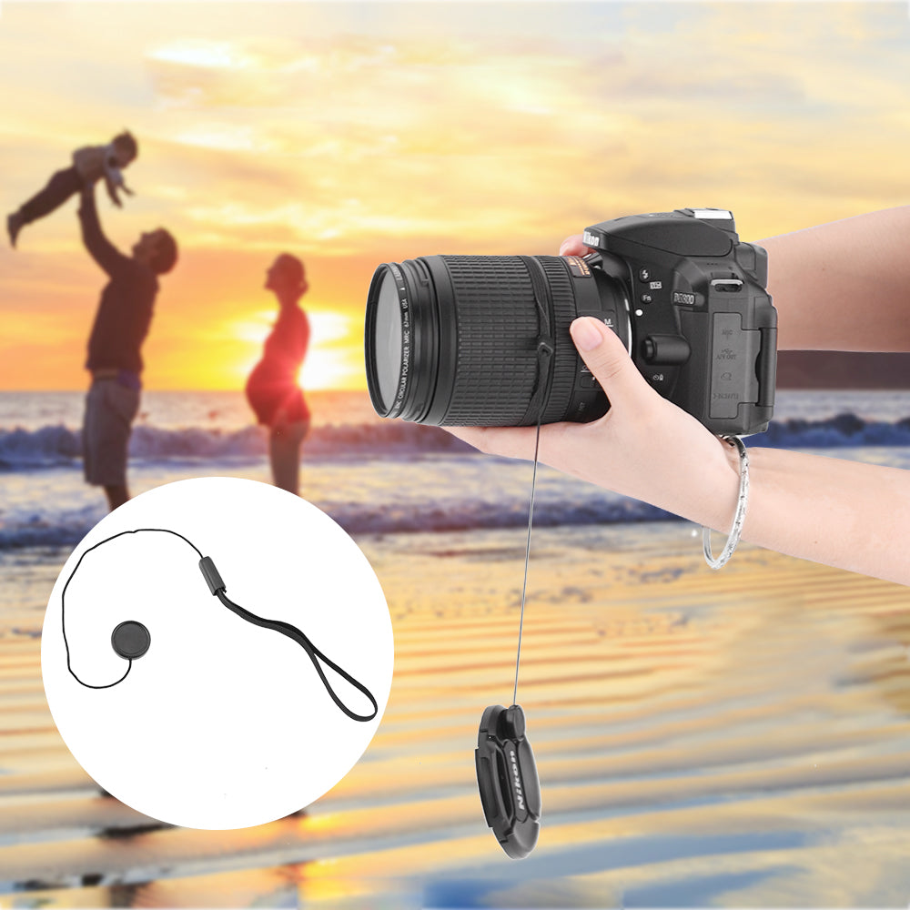 26.5cm Anti-Lost Rope for SLR Camera Lens Cover - Black