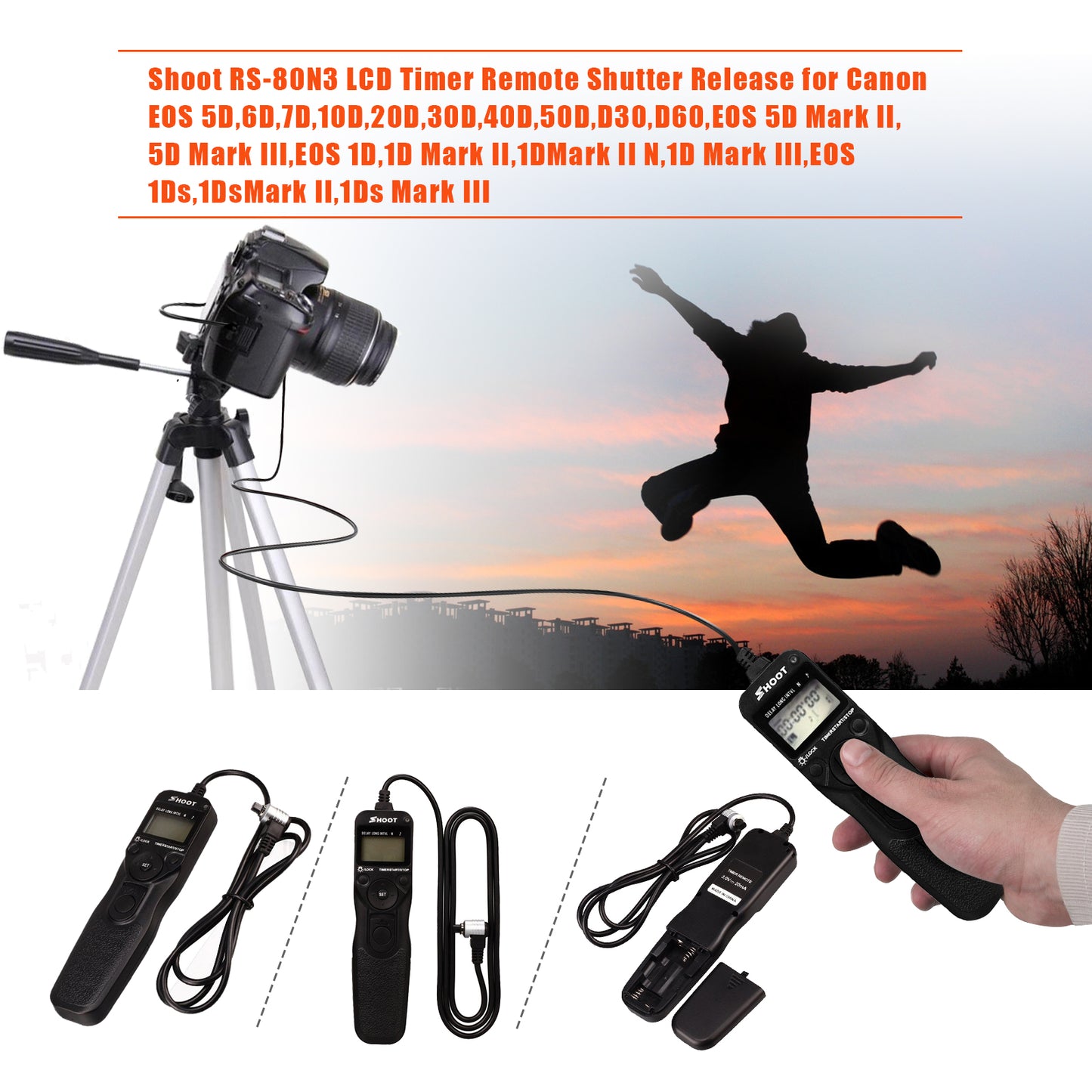 Shoot LCD Timer Remote Shutter Release RS-80N3 for Canon EOS 5D 6D 7D 20D 30D 40D 50D