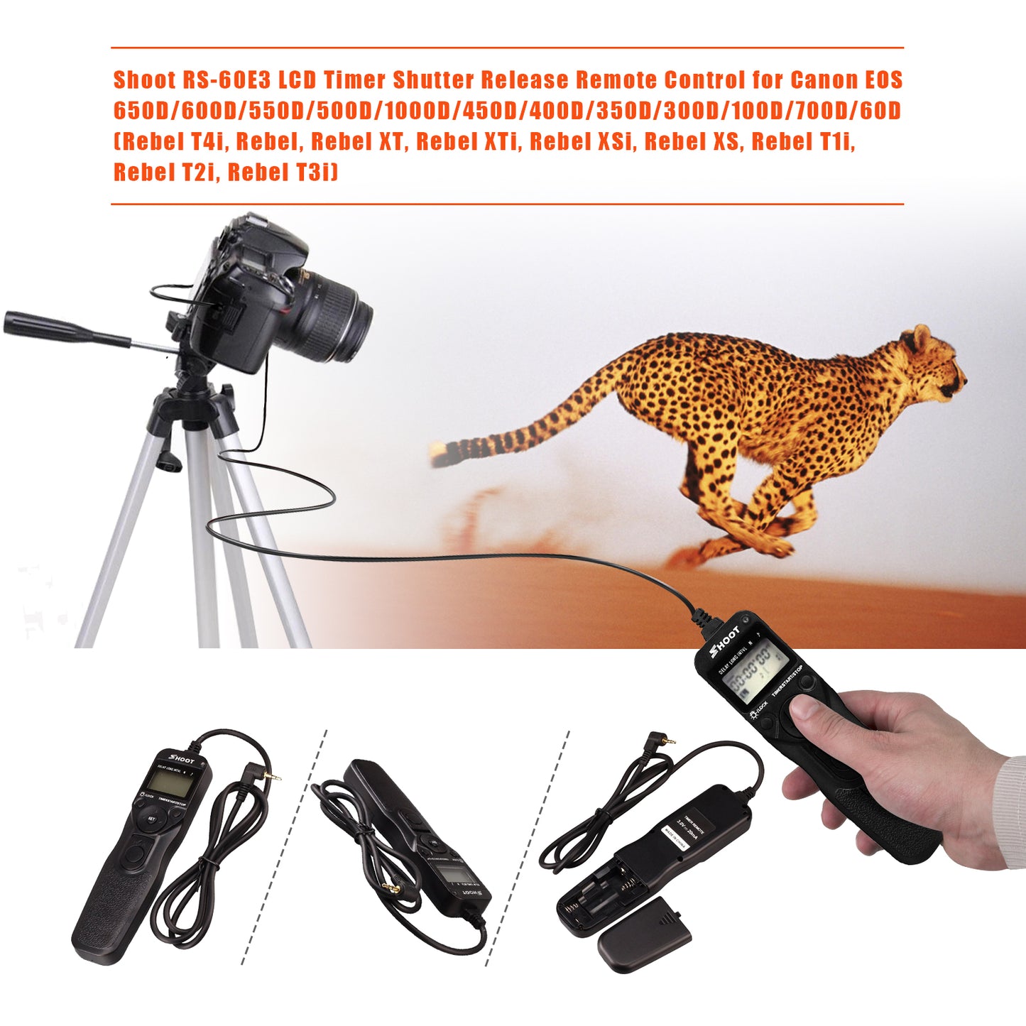 Shoot RS-60E3 Shutter Release for Canon EOS 1300D 1100D 1200D 1000D 100D Etc. Remote Control Cord