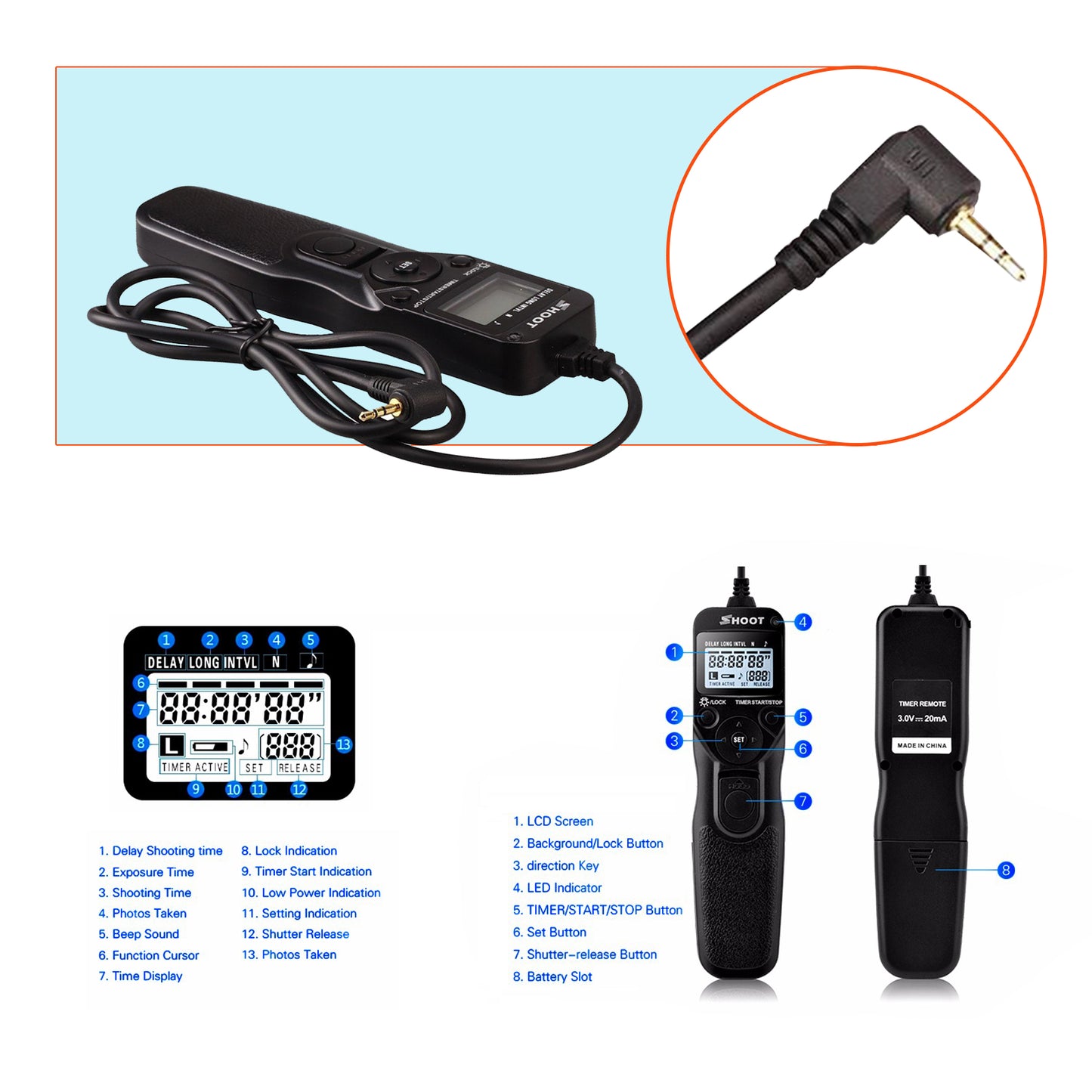 Shoot RS-60E3 Shutter Release for Canon EOS 1300D 1100D 1200D 1000D 100D Etc. Remote Control Cord