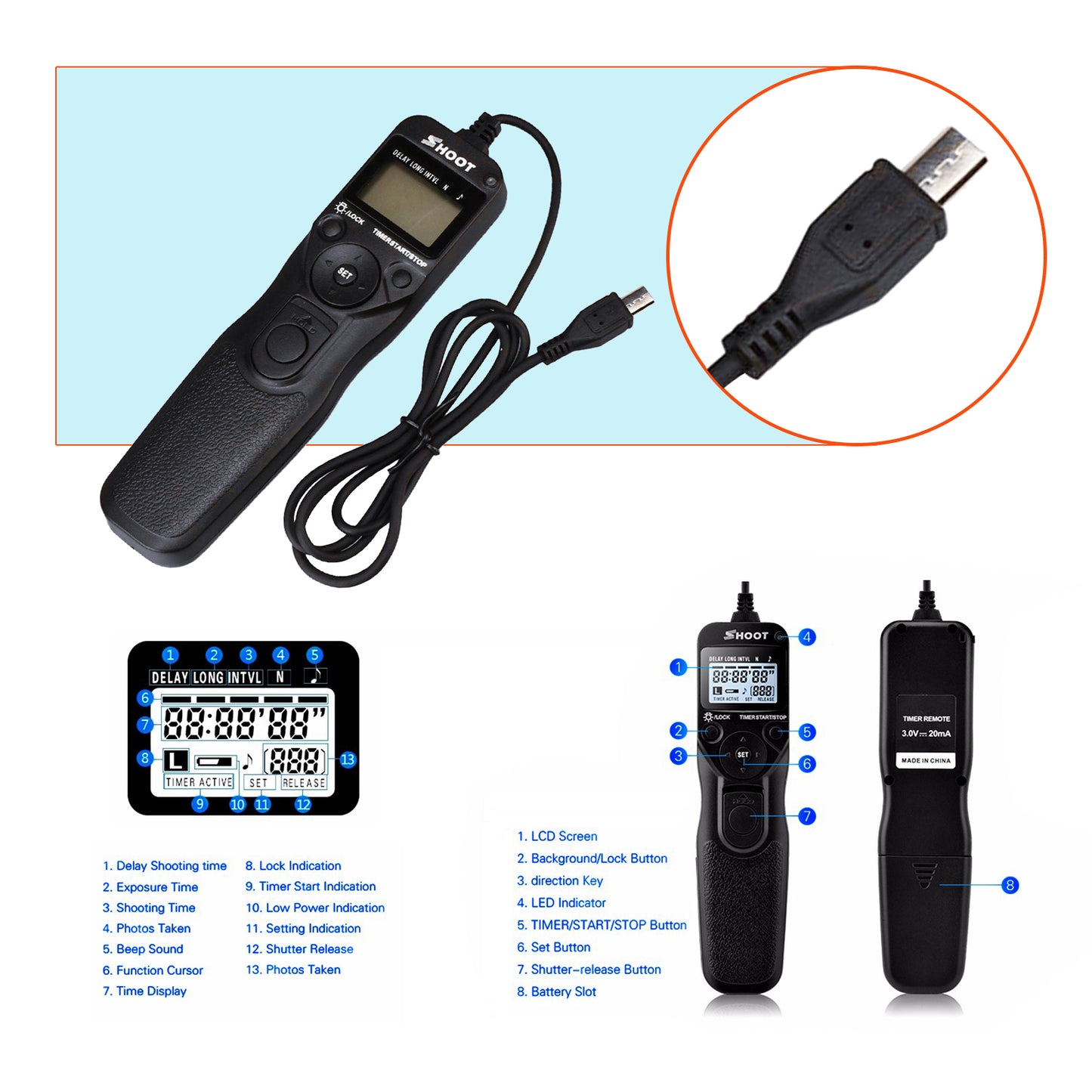 Shoot RM-VPRI LCD Timer Remote Control for Sony Alpha A7 A7R A5000 A6000 Shutter Release