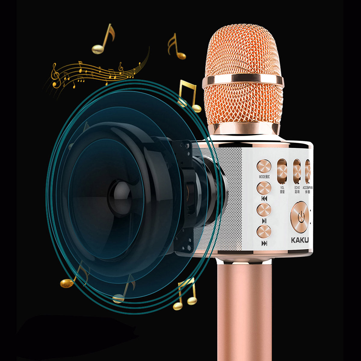 KAKU King-mic Series Universal 2-in-1 KTV Bluetooth Microphone Speaker - Rose Gold