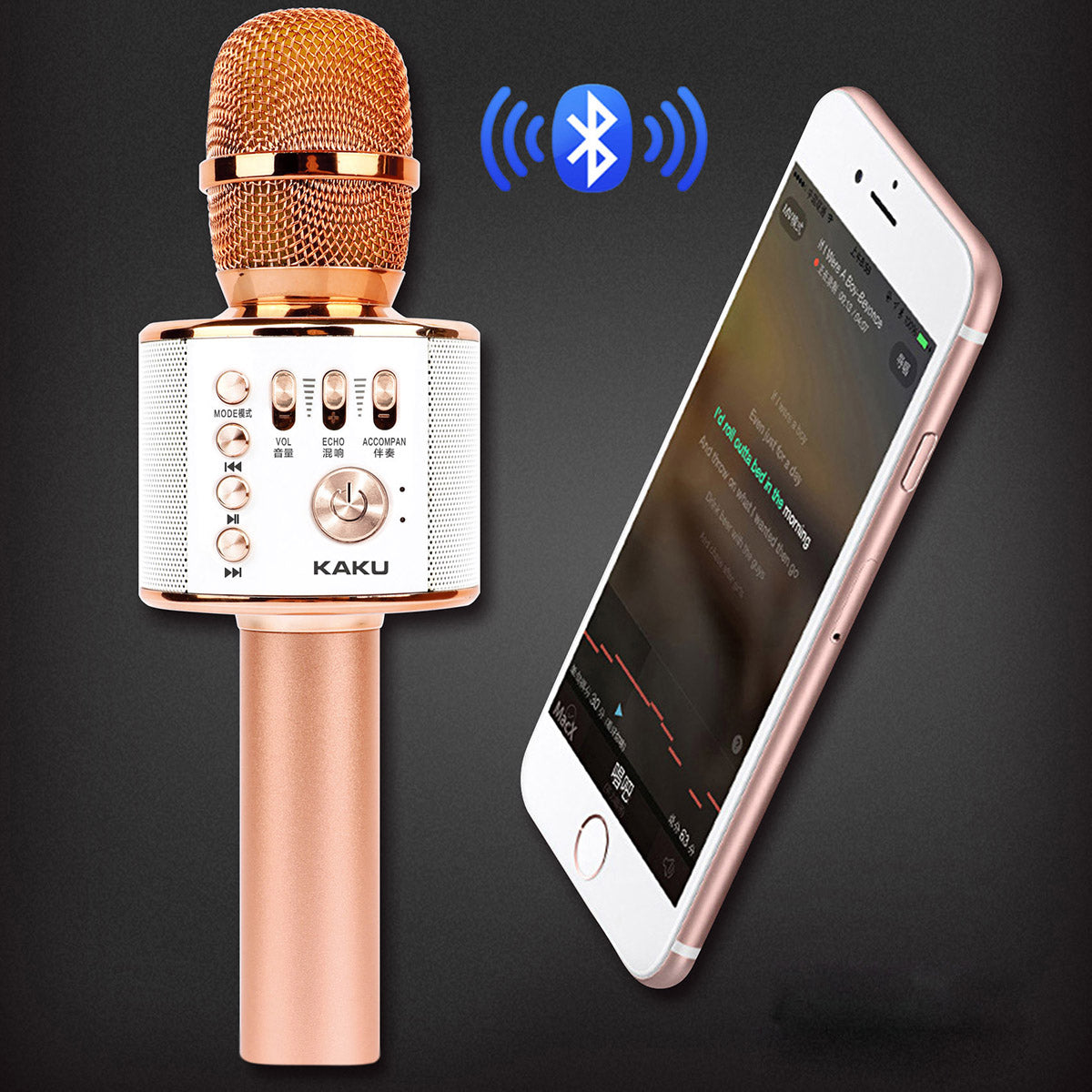 KAKU King-mic Series Universal 2-in-1 KTV Bluetooth Microphone Speaker - Rose Gold