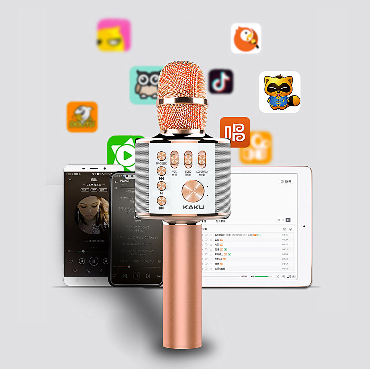 KAKU King-mic Series Universal 2-in-1 KTV Bluetooth Microphone Speaker - Rose Gold
