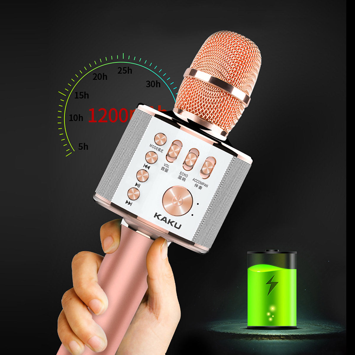 KAKU King-mic Series Universal 2-in-1 KTV Bluetooth Microphone Speaker - Rose Gold