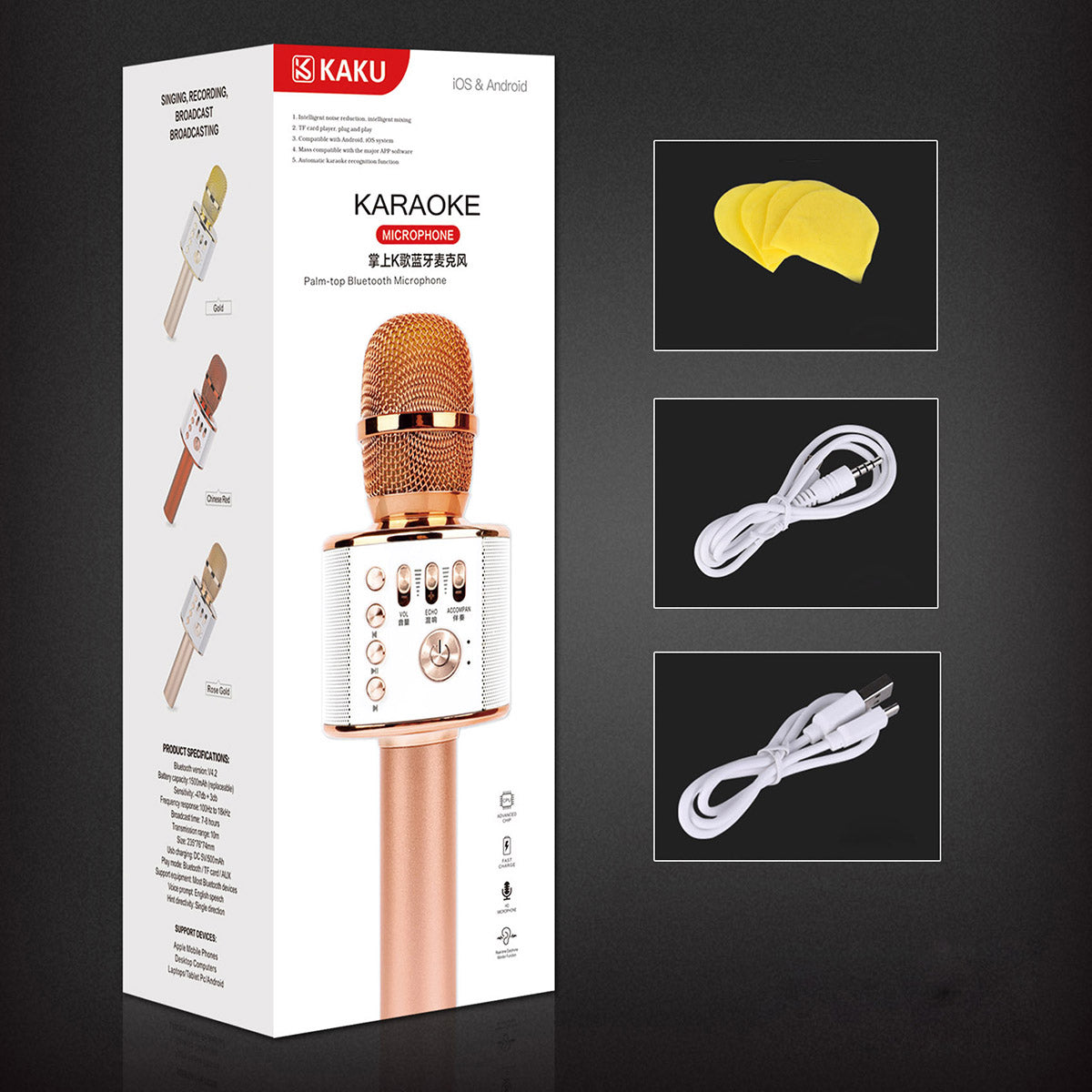 KAKU King-mic Series Universal 2-in-1 KTV Bluetooth Microphone Speaker - Rose Gold