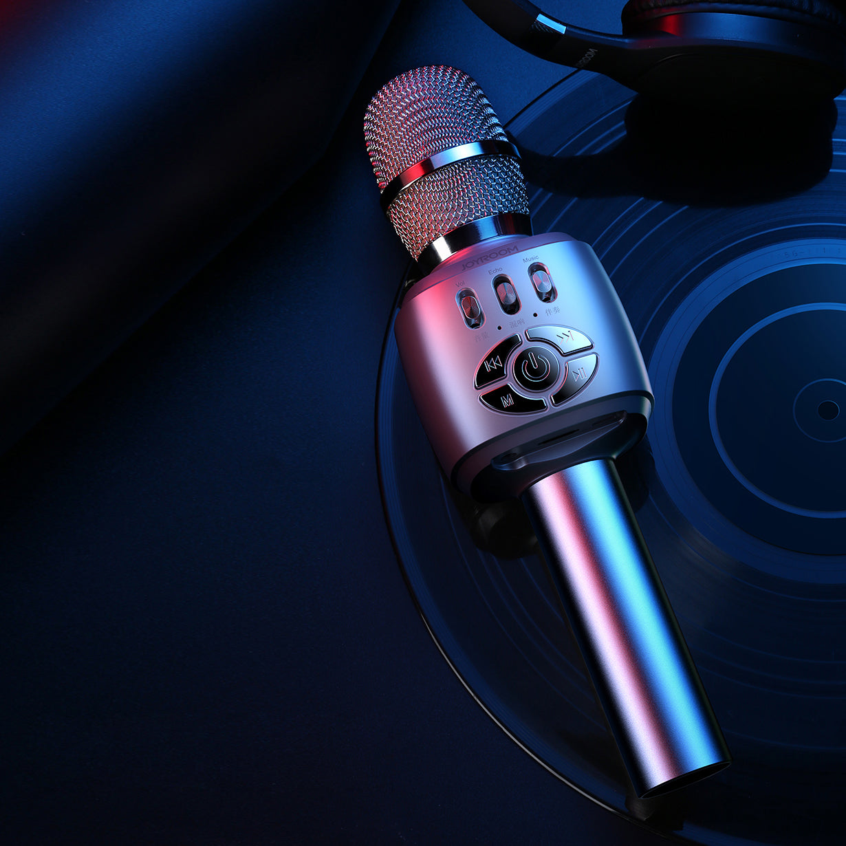 Joyroom JR-MC2 Universal 2-in-1 KTV Bluetooth Microphone Speaker Support Aux / TF Card - Silver