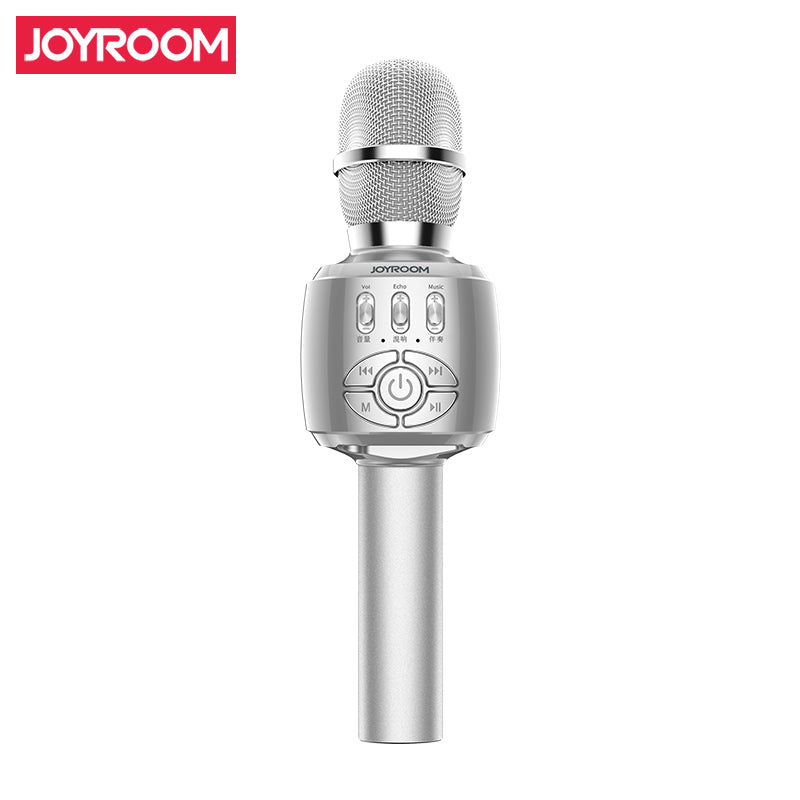 Joyroom JR-MC2 Universal 2-in-1 KTV Bluetooth Microphone Speaker Support Aux / TF Card - Silver