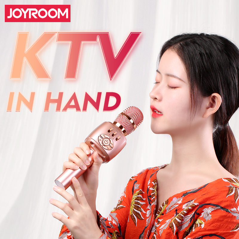 Joyroom JR-MC2 Universal Wireless KTV Microphone Speaker Support Aux / TF Card - Rose Gold