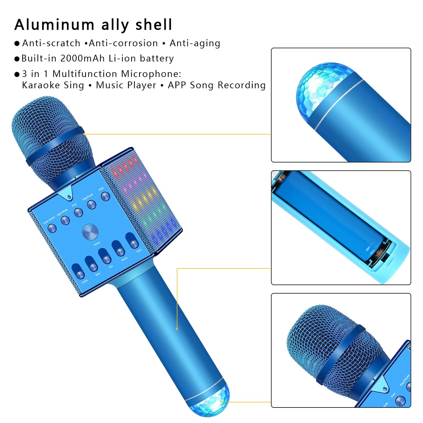 H007 Wireless Bluetooth Karaoke Microphone with Colorful LED Light