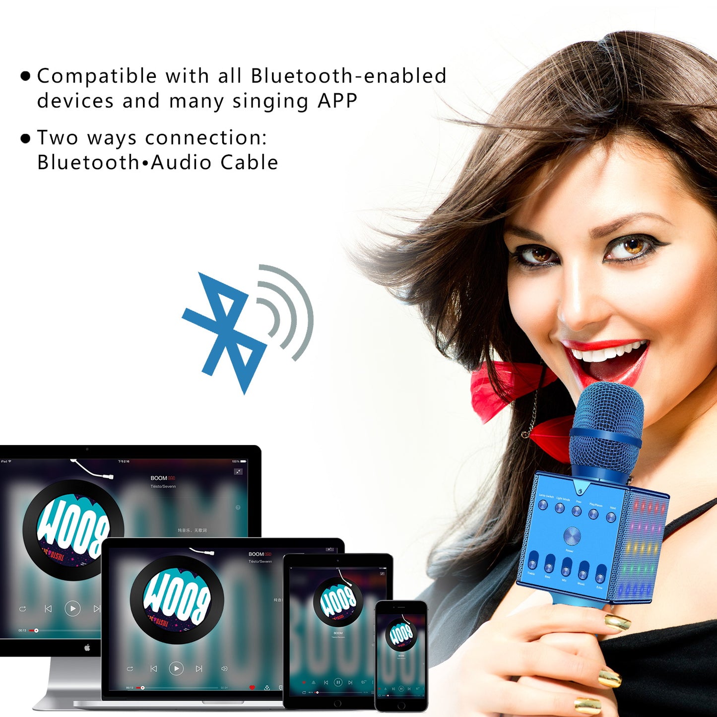 H007 Wireless Bluetooth Karaoke Microphone with Colorful LED Light