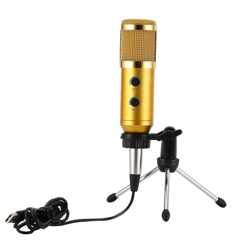 MK-F600TL Studio Professional Condenser Wired Microphone with Tripod - Gold