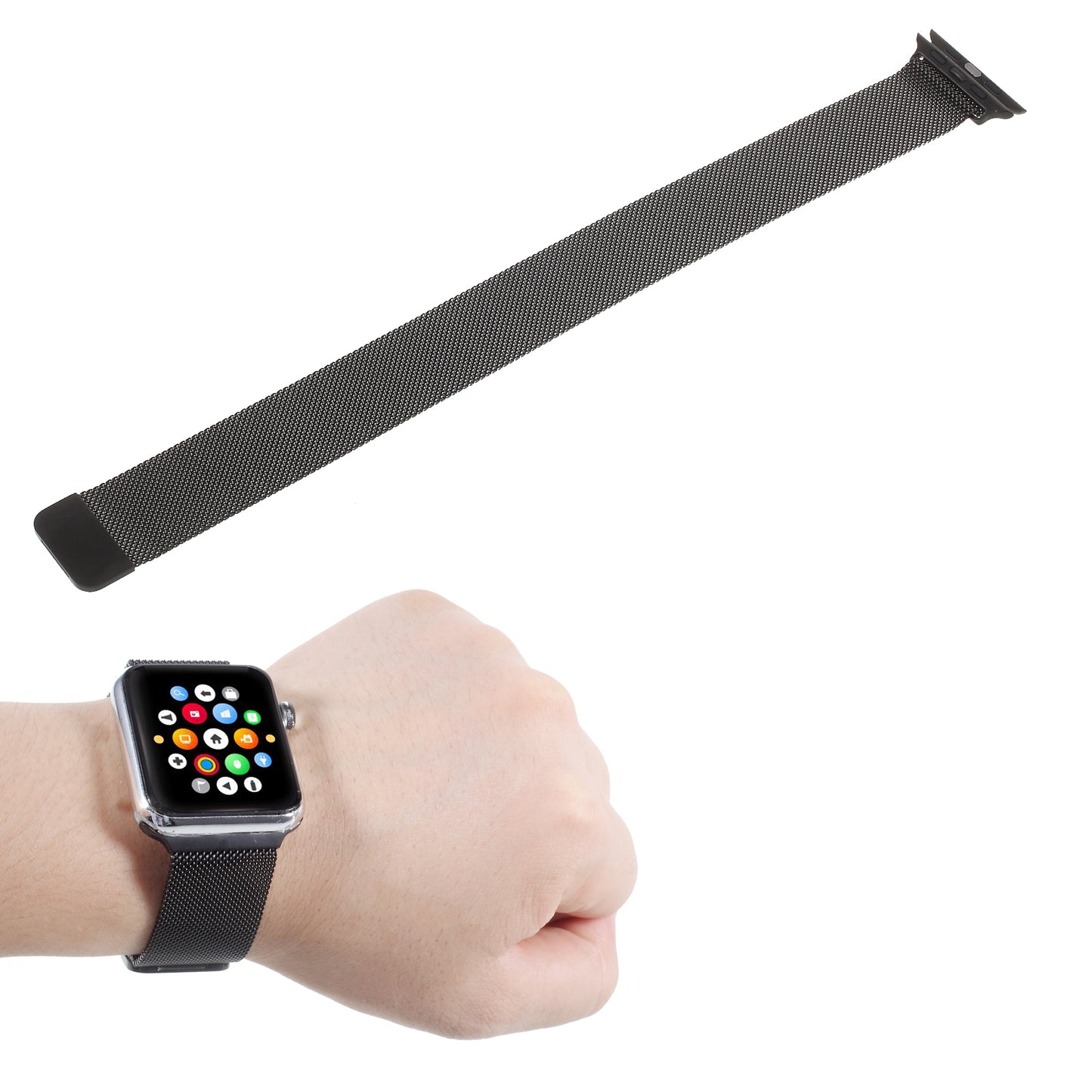 XINCUCO Magnetic Milanese Loop Metal Watch Strap for Apple Watch Series 8 45mm / Ultra 49mm / 7 45mm / Series 6 SE SE (2022) 5 4 44mm / Series 3 2 1 42mm - Black