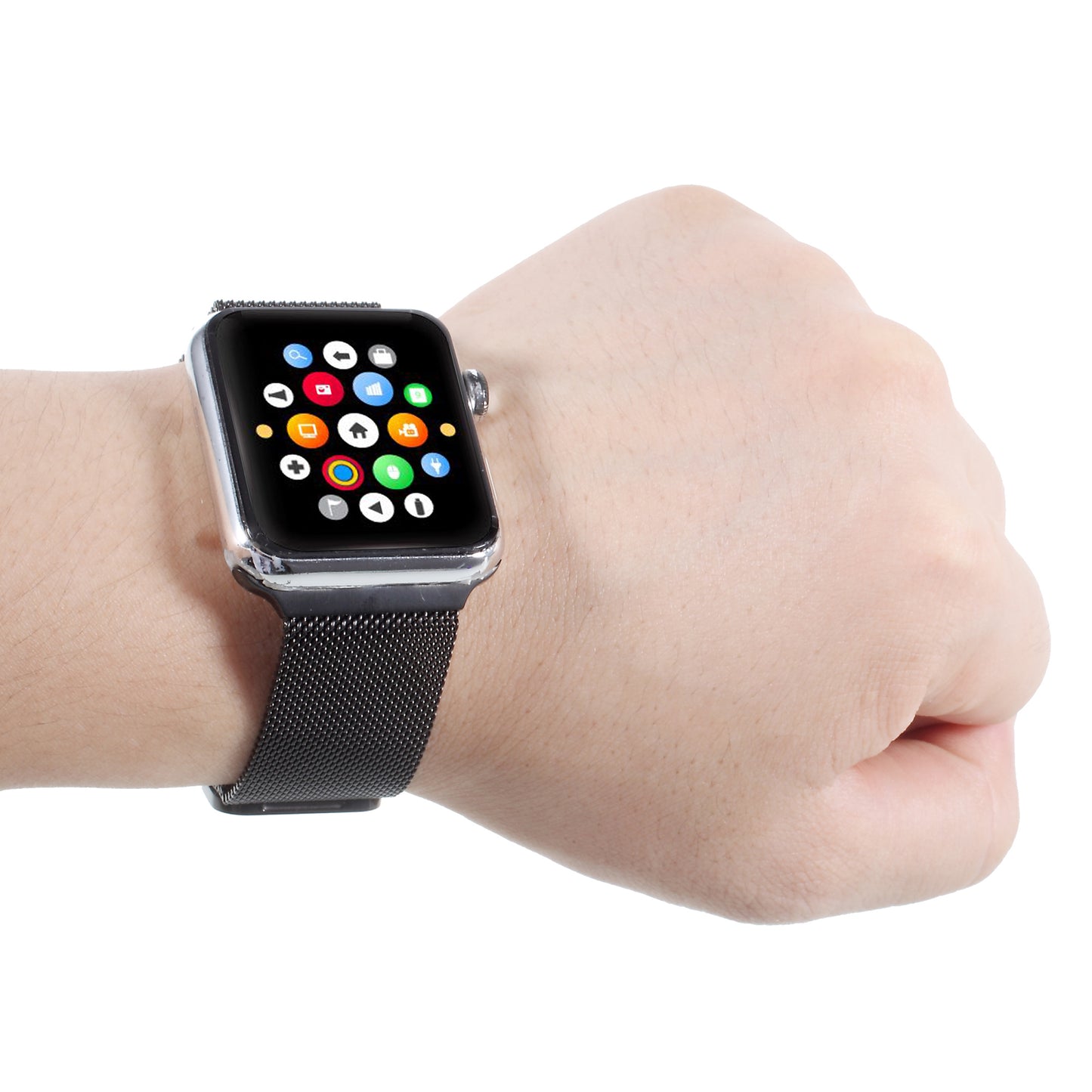 Uniqkart Magnetic Milanese Metal Wrist Watch Strap for Apple Watch Series 8 7 41mm / Series 6 SE / SE(2022) 5 4 40mm / Series 3 2 1 38mm - Black