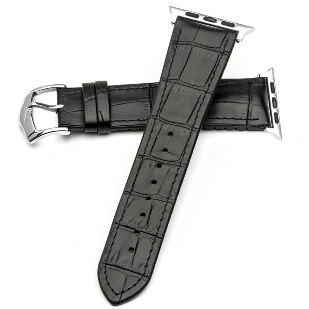 Uniqkart Top-layer Cowhide Leather Watch Band Replacement for Apple Watch Series 8 7 41mm / Series 6 SE / SE(2022) 5 4 40mm / Series 3 2 1 38mm - Black
