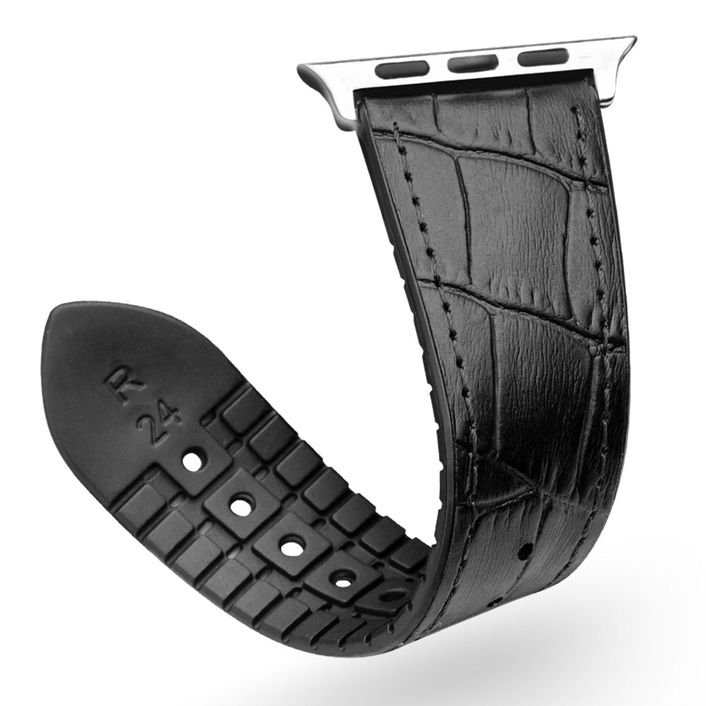 Uniqkart Top-layer Cowhide Leather Watch Band Replacement for Apple Watch Series 8 7 41mm / Series 6 SE / SE(2022) 5 4 40mm / Series 3 2 1 38mm - Black