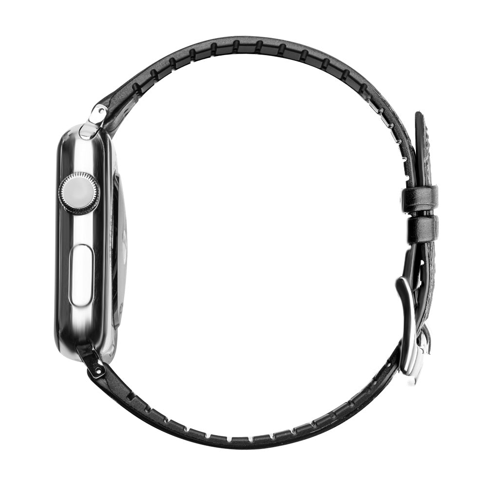 Uniqkart Top-layer Cowhide Leather Watch Band Replacement for Apple Watch Series 8 7 41mm / Series 6 SE / SE(2022) 5 4 40mm / Series 3 2 1 38mm - Black