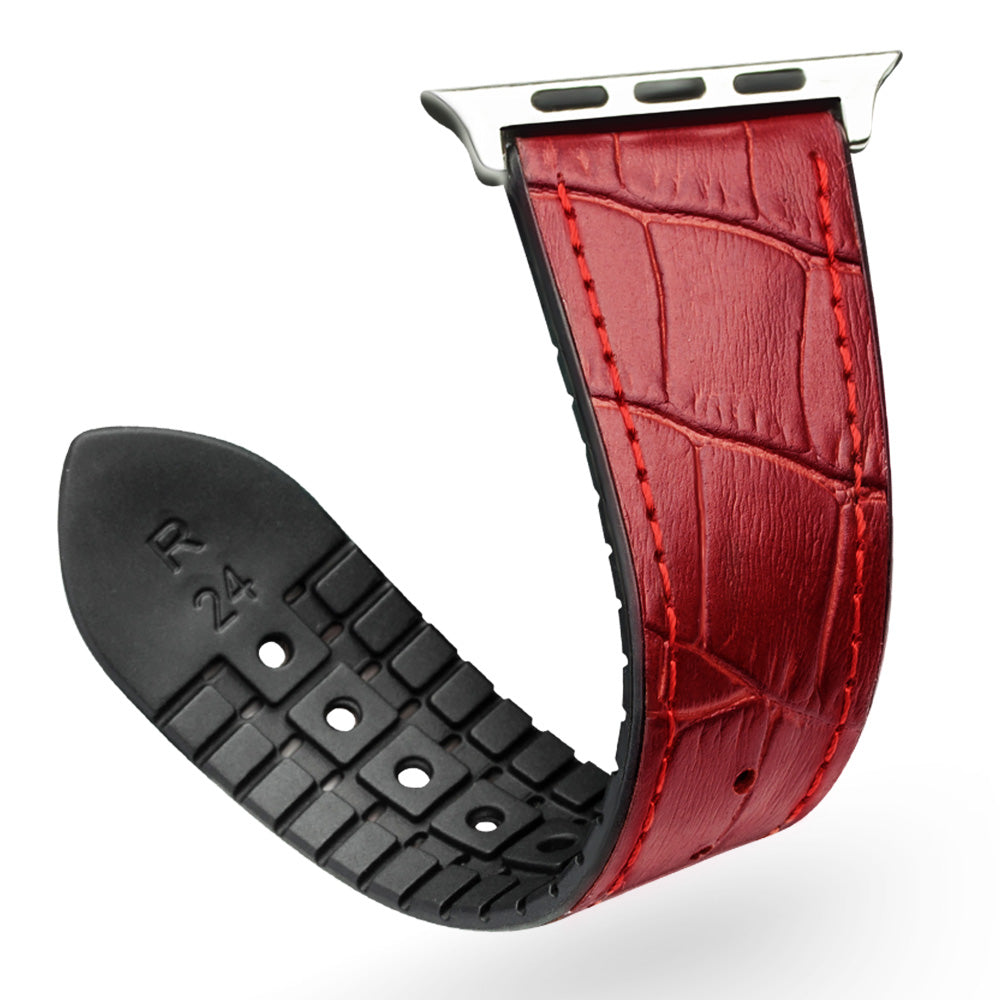 Uniqkart Top-layer Cowhide Leather Watch Strap Replacement for Apple Watch Series 8 7 41mm / Series 6 SE / SE(2022) 5 4 40mm / Series 3 2 1 38mm - Red