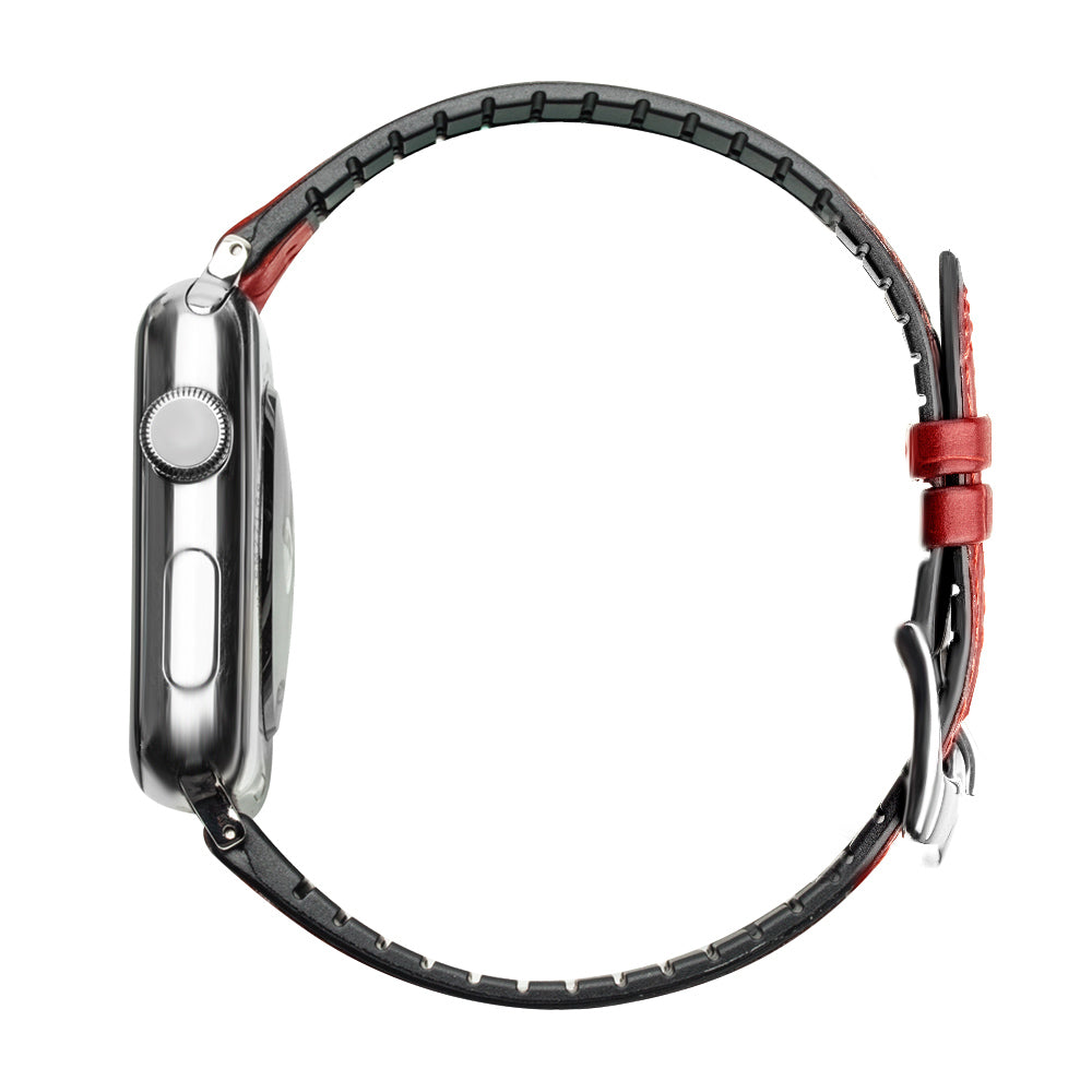 Uniqkart Top-layer Cowhide Leather Watch Strap Replacement for Apple Watch Series 8 7 41mm / Series 6 SE / SE(2022) 5 4 40mm / Series 3 2 1 38mm - Red