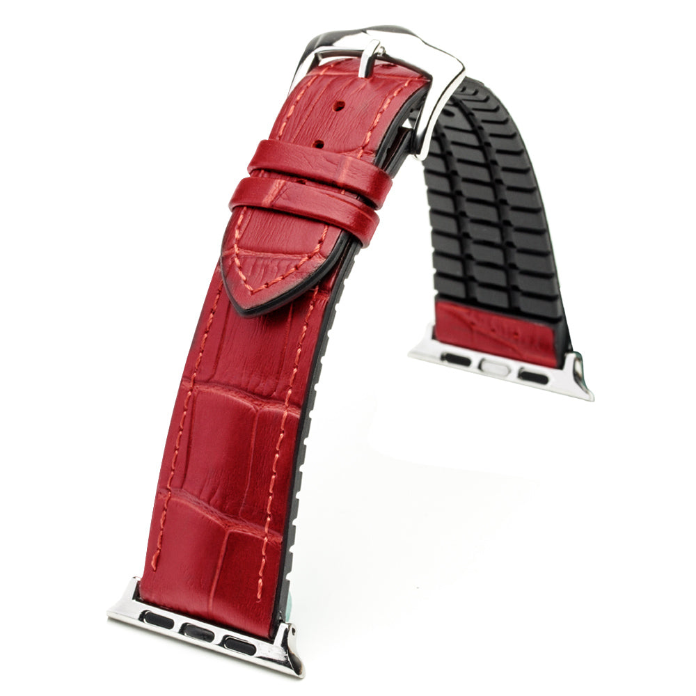 Uniqkart Top-layer Cowhide Leather Watch Strap Replacement for Apple Watch Series 8 7 41mm / Series 6 SE / SE(2022) 5 4 40mm / Series 3 2 1 38mm - Red