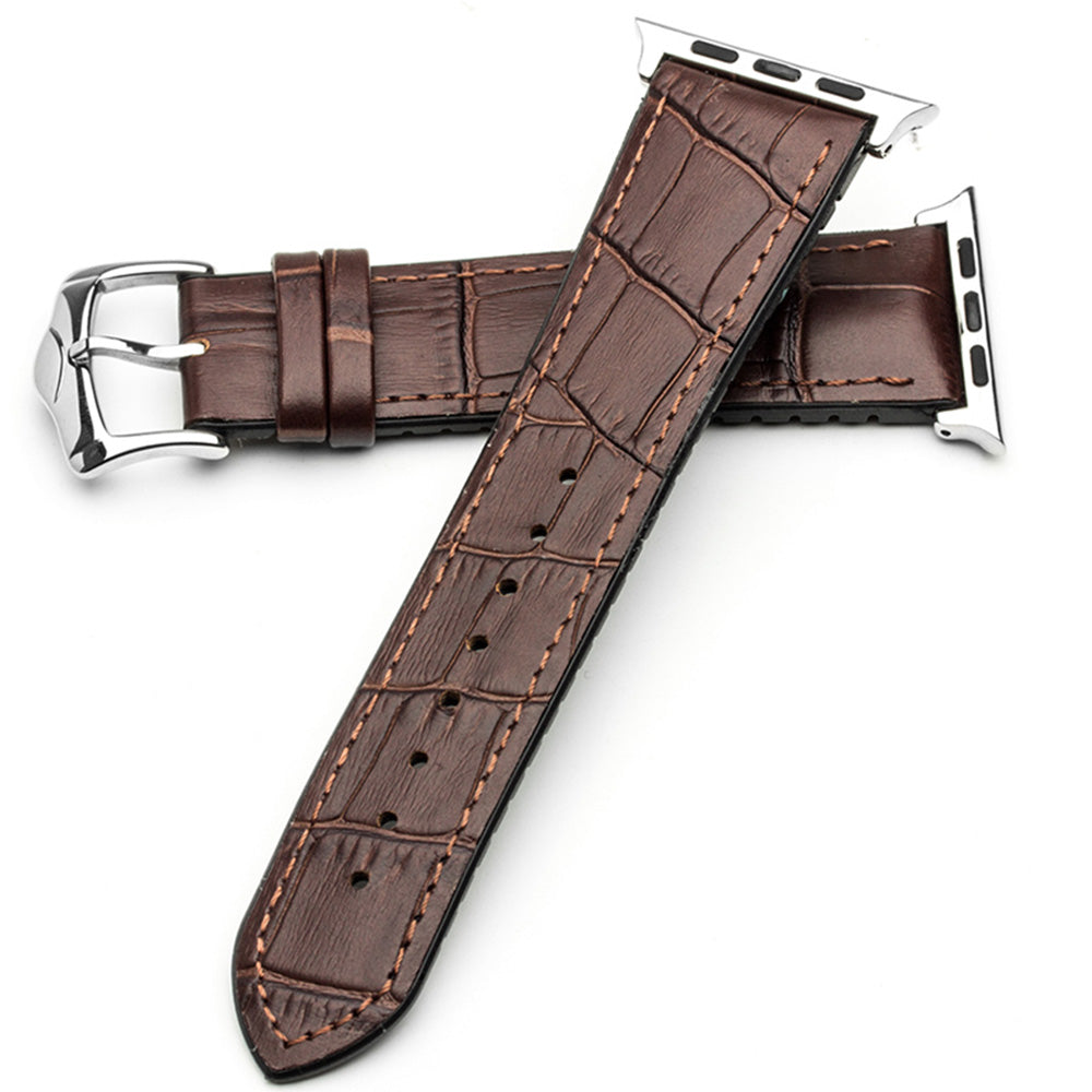 QIALINO Top-layer Cowhide Genuine Leather Watch Strap Replacement for Apple Watch Series 8 45mm / Ultra 49mm / 7 45mm / Series 6 / SE / SE (2022) / 5 4 44mm / 3 / 2 / 1 42mm - Brown