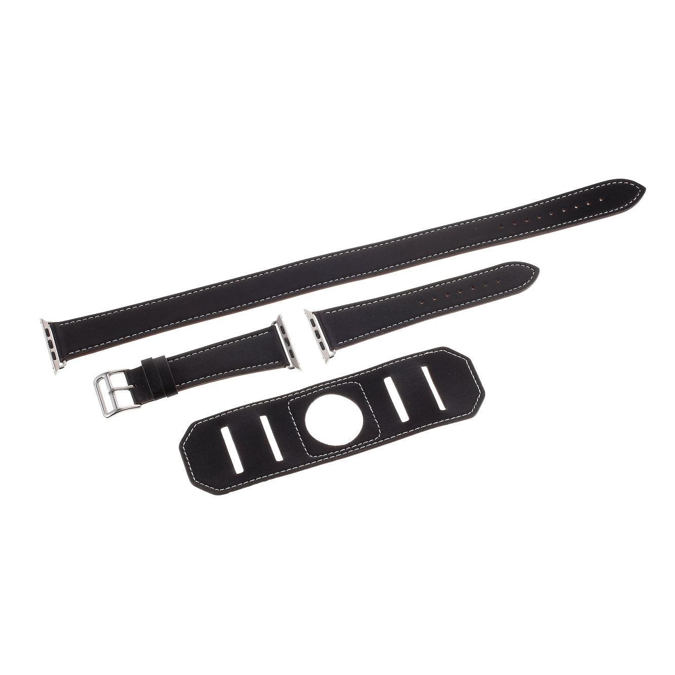 Hermes Style 4-piece Double Tour Genuine Leather Watch Band for Apple Watch Series 8 45mm / Ultra 49mm / 7 45mm / Series 6 / SE / SE (2022) / 5 4 44mm / Series 3 2 1 42mm - Black