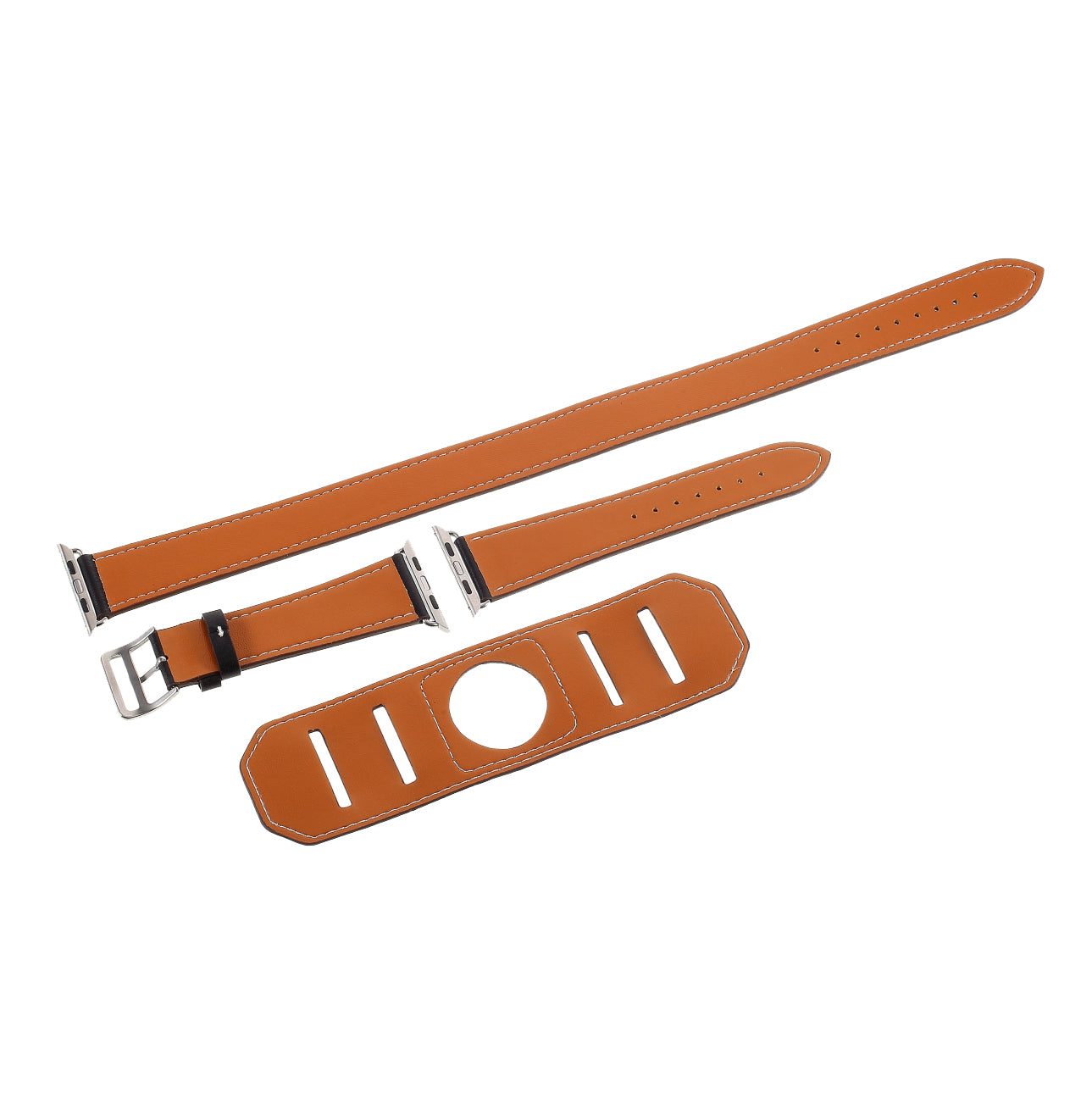 Hermes Style 4-piece Double Tour Genuine Leather Watch Band for Apple Watch Series 8 45mm / Ultra 49mm / 7 45mm / Series 6 / SE / SE (2022) / 5 4 44mm / Series 3 2 1 42mm - Black