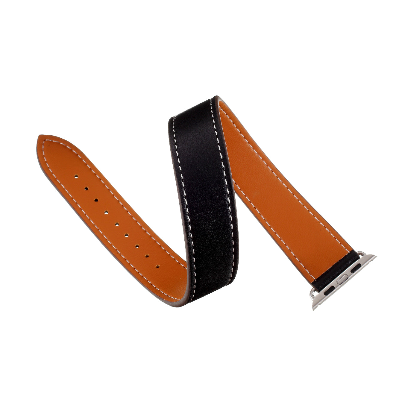 Hermes Style 4-piece Double Tour Genuine Leather Watch Band for Apple Watch Series 8 45mm / Ultra 49mm / 7 45mm / Series 6 / SE / SE (2022) / 5 4 44mm / Series 3 2 1 42mm - Black